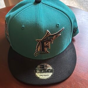 Florida Marlins Teal and Black Snapback Cap
